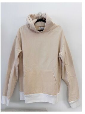 Thirteen Studios Cream Oversized Hoodie White Ribbed Cuffs Bottom Hem Medium
